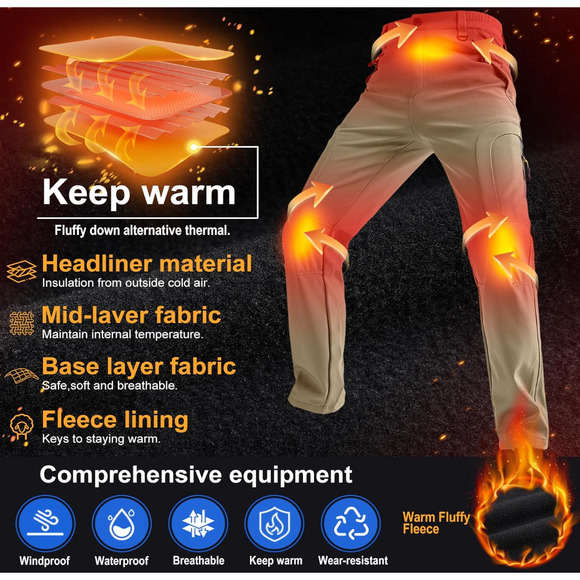 Men's hiking Snow Pants 32 Skiing Winter Insulated Fleece lined Outdoor camping - Picture 7 of 7